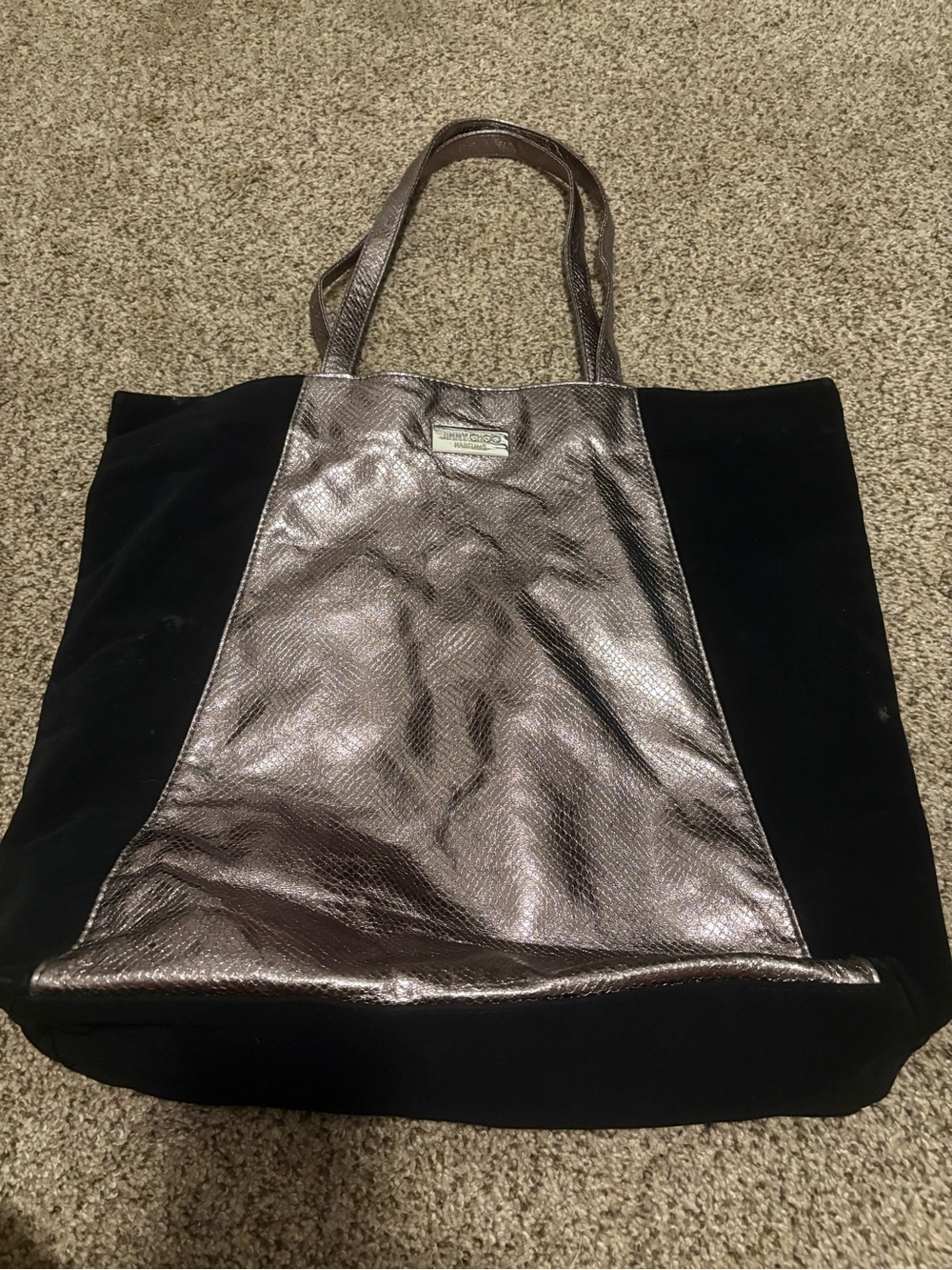 Jimmy Choo Metallic Pewter and Black Tote